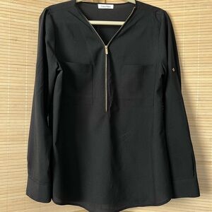 Calvin Klein Black Long Sleeve Blouse with Gold Zipper